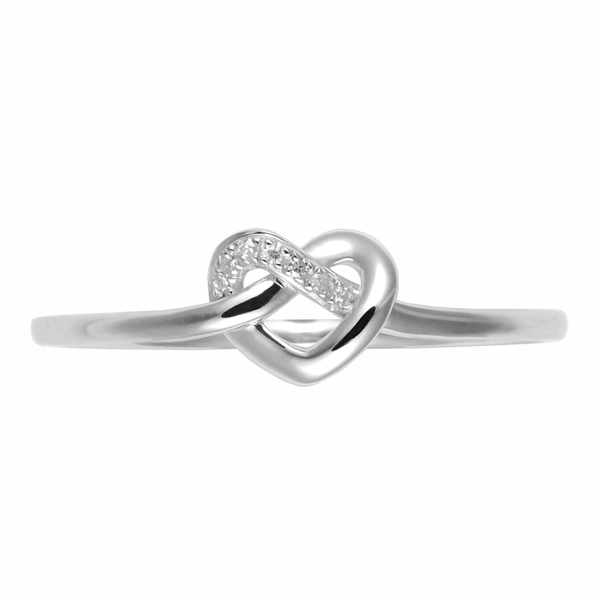 60292R011 Classic Round Diamond Heart Knot Ring in 9ct White Gold 1